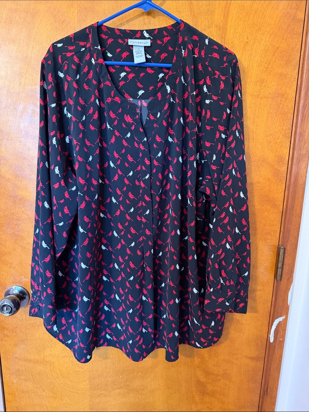 Catherines Black Top with Red and White Dog Print